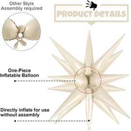 Star Balloons 4pcs, Beige Star Balloons, Star Foil Balloons, Sandy White Star Balloons, Large Spike Mylar Balloons for Birthday, Baby Shower, Christmas, New Year, Holiday