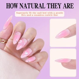 Almond Press On Nails，Almond Shaped Press On Nails，Almond Nails Press On, Cute Almond Nails Medium Fake Nails with Pink Bow Nail Charm Design Artificial Nails Stick on Nails For Women 24Pcs