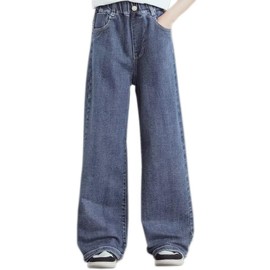 Flyswiner Fashion Pants for Girls Wide Leg Pants High Waisted Straight Jeans Casual Baggy Trousers Denim Blue 130 6-7 Years