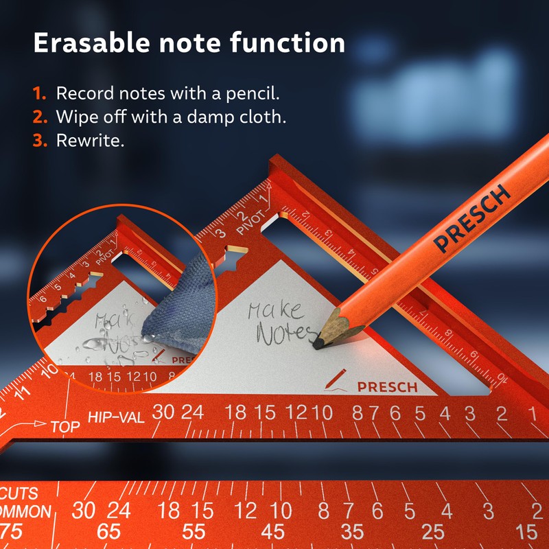 Presch Carpenters Square 180mm | Innovative wipeable note surface |