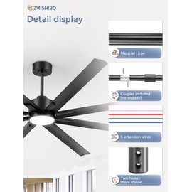 ZMISHIBO 36 Inch Ceiling Fan Downrod with Coupler, 1" Diameter and 36" Height Ceiling Fan Extension Rod with Wires, Downrods Extension for Most of Ceiling Fans, Black, Not Threaded