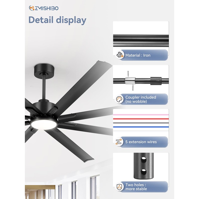 ZMISHIBO 36 Inch Ceiling Fan Downrod with Coupler, 1" Diameter