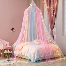ZIQINPSQ Bed Canopy for Girls, Rainbow Canopy for Bed, Princess Mosquito Net Play Tent for Kids, Hanging Bed Net Cover for Girls Room Decor (Rainbow)