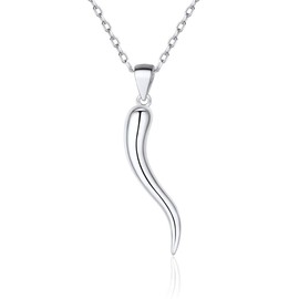 ChicSilver 925 Silver Chain in 46 cm + 5 cm Extension Charm Italian Horn Necklace Italian Horn Cornicello Amulet Lucky Charm Amulet with Gift Box for Women and Girls, Metal, No Gemstone