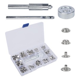 Luabue Press Stud Set Metal Press Studs Clothing Snaps Button with Fixing Tool Kit for Leather Craft Jacket Wallet Handbag Large (Silver 32 Set 15 mm)