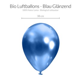 Organic Balloons, Blue, Pack of 25, Glossy/Chrome, Diameter 38 cm, XXL, Made in the EU, Environmentally Friendly and Compostable Organic Balloons, 100% Natural Latex, Blue Helium Balloons