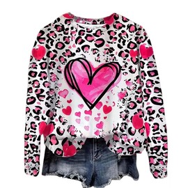 AIMITAG Cute Heart Graphic Sweatshirt for Women Leopard Print Casual Long Sleeve Printed Pullover Fall Holiday Boho Pullover(Large,Pink1)