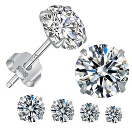 Silver Stud Earrings for Women, 925 Sterling Silver Stud Earrings Set, Hypoallergenic Small Sleep Cartilage Studs, AAAAA Clean Cubic Zirconia Stud Earrings, Sterling Silver, Cubic Zirconia