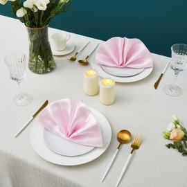 Counfeisly 12 Pack Square Satin Dinner Napkins, 20x20 Inches Silky Soft Smooth Table Cloth Napkins for Restaurant Weddings Banquet Party Decoration, Pink