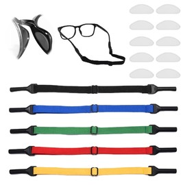GHPKOTW Pack of 5 Adjustable Glasses Chains, Sports Glasses Cord, Glasses Chain, Non-Slip Glasses Cord, Sports Glasses Strap with Good Sweat Absorption for Men and Women Sports, with 5 Pairs of Nose