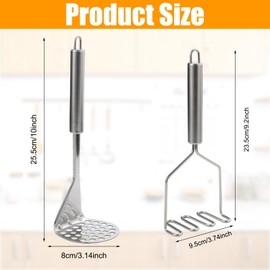 Pack of 2 Stainless Steel Potato Masher, Food Masher, Vegetable Masher, Potato Masher Made of Stainless Steel, Dishwasher Safe, Kitchen Masher for Beans, Potato, Avocado, Pumpkin