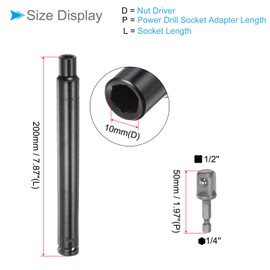 CoCud Extra Long Hollow Socket, 10mm Size 200mm Length 1/4" Hex Shank, 6-Point Quick-Change Deep Well Power Nut Driver - (Applications: for Long Threaded Rod/Bolts)