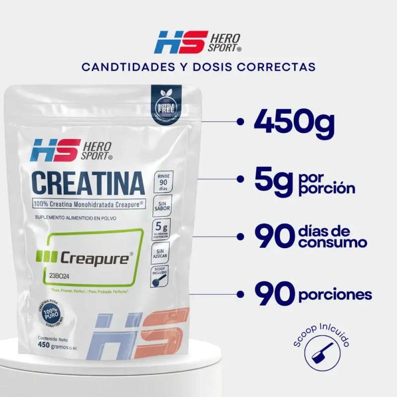 Hero Sport Creatina Monohidratada Creapure 450g. 100% Pura Sabor Sin