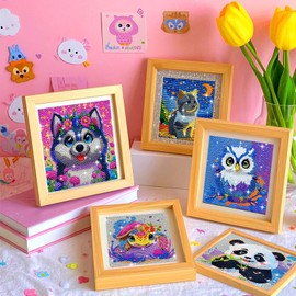 BSRESIN 4 Pack Diamond Art Kits, Cartoon Animals DIY Diamond Painting Kits for Adults Beginner, Kids' Mosaic Kits 5D Full Round Drill Gem Art for Home Wall Decor Kids 6X6 inch