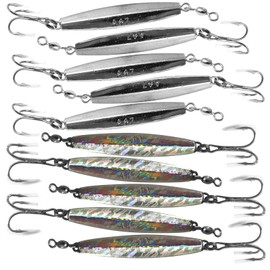 Qty 10 Fish WOW! 4oz Diamond Jig Chrome + Mylar Holographic Laser jigs with a Treble Hook