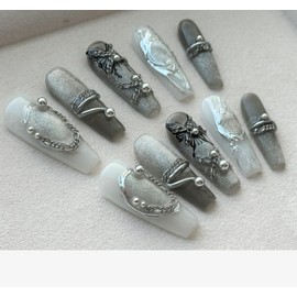 JIEADJIE Press On Nails (100% Handmade),Mid-Length Version,Handmade Painted Nail Art by Nail Technician,Luxury (Black Butterfly, Small)