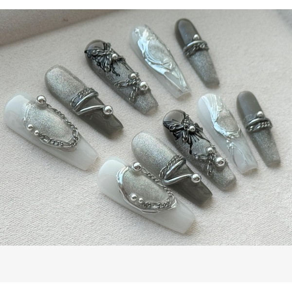 JIEADJIE Press On Nails (100% Handmade),Mid-Length Version,Handmade Painted Nail Art