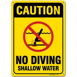 Caution No Diving Shallow Water Sign, 10” x 14” Industrial Grade Aluminum, Easy Mounting, Rust-Free/Fade Resistance, Indoor/Outdoor, USA Made by MY SIGN CENTER
