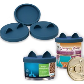 OHMO 3 Pack Small Cat Food Can Lids, Silicone Pet Food Can Lids Covers for 3 oz 2.5 oz Cat Food Cans, Dark Blue