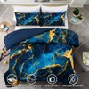 Holawakaka Dark Blue Gold Marble Bedding Comforter Set Queen Size