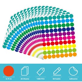 1400 PCS Colored Dot Stickers Round Color Coding Labels Polka Circle Dot Label Sticker for Office, Classroom, Yard Sale, Garage Sale(10 Colors, 3/4 inches)