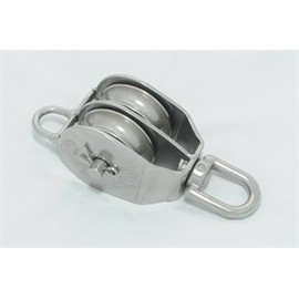 6032PB002 Type 316 Stainless Steel Swivel Eye Double Pulley Block, Brass Bushing, For up to 7/16" Wire Rope Diameter, 1-1/4" OD Pulley, 1265 lbs. WLL
