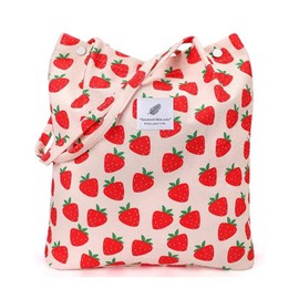 DragonX2 Large Shoulder Bag Women's Corduroy Shoulder Bag Strawberry Strawberry Bag Shopper Corduroy Tote Bag for Books Travel Everyday School Work Shopping Bag for Girls, pink