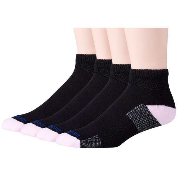 MediPEDS Women's Diabetic Quarter Socks with Nanoglide, 4 Pack, Black with Pink, Shoe Size: 5-10