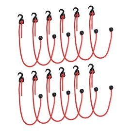 HOOK & CORD - NEW SIQCN14 (5/16") Adjustable Bungee Cord Tie Down, Tarp, Sunshade, Banner, Decking Furniture & Outdoor Blinds (12 Pack - 24" Cords, Red)