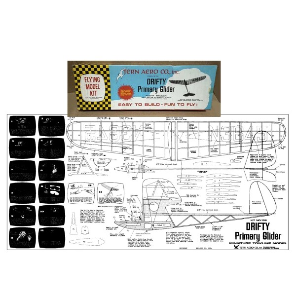 Unbranded Tern Model Airplane Plans (FF): Drifty Primary Glider 18"