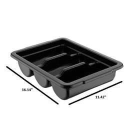 Zilpoo - Commercial Cutlery Bin, 3-Compartment Restaurant Kitchen Flatware Tray, Silverware Storage Plastic Container, Condiments Holder, Utensil Organizer Box (Black)
