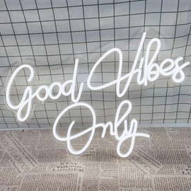 Good Vibes Only Neon Signs, Large 21.6x14.3 inch LED Neon Signs for Wall Backdrop Decor, Cool White Good Vibes Neon Sign for Home Bedroom Bar Birthday Bachelorette Party Wedding Christmas, Unique Gift