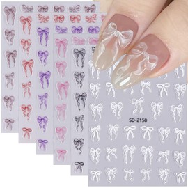 6 Sheets Bow Nail Stickers for Nail Art 5D Embossed Bow Nails Design Valentines Day Stickers Self-Adhesive Black White Pink Bow Nail Decals Cute Nail Art Supplies Bow Nail Art Stickers for Women Girls