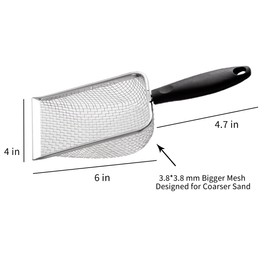 HLMOptimo Cat Litter Scoop Stainless Steel Mesh Scooper Long Handle Deep Shovel Non-Stick Coated Metal Litter Scoop for Litter Box Kitten Pooper Lifter (Black, 3.8 mm mesh)
