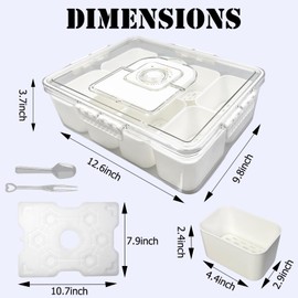 nestery Portable Snackle Box Container with Ice Pack, 8 Compartments Snack Box with Fork & Spoon & Lid, for Outdoor Parties, Picinics, Keep Food Cold