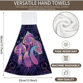 Hand Towels Psychedelic Mushroom Hand Tie Towels Set of 2 PCS Dish Towels with Loops Tea Bar Dish Cloths Towel for Bathroom Home 12x17 Inch