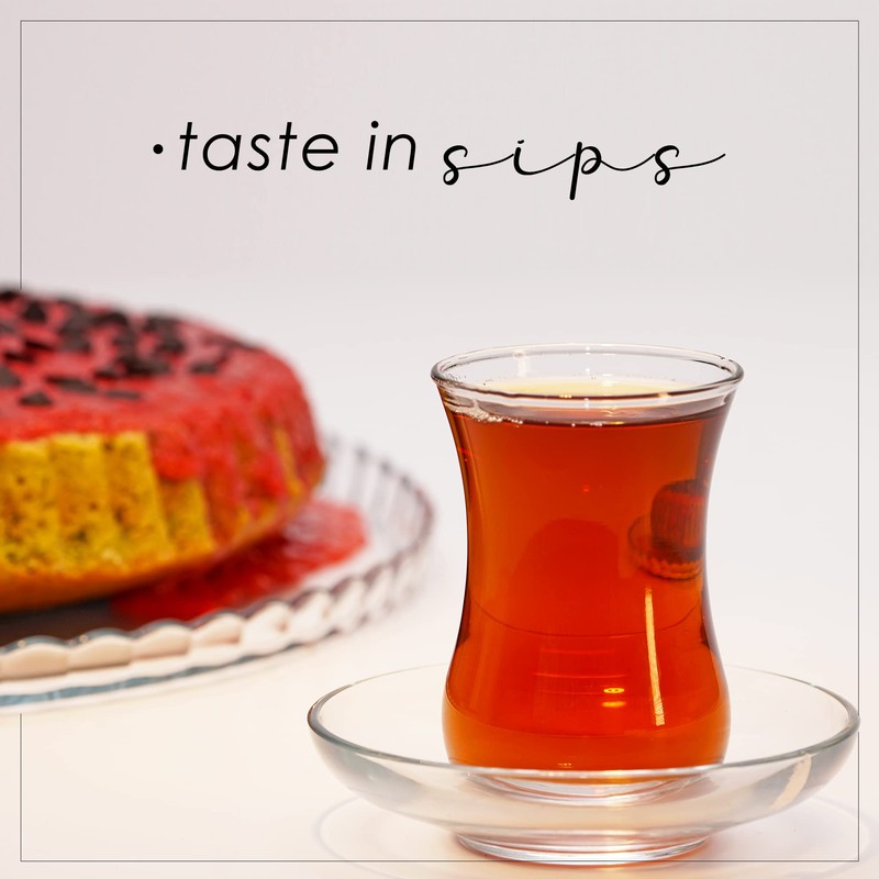 BullyBae Turkish Tea Glasses and Saucers Set (12 Pieces), Arabic