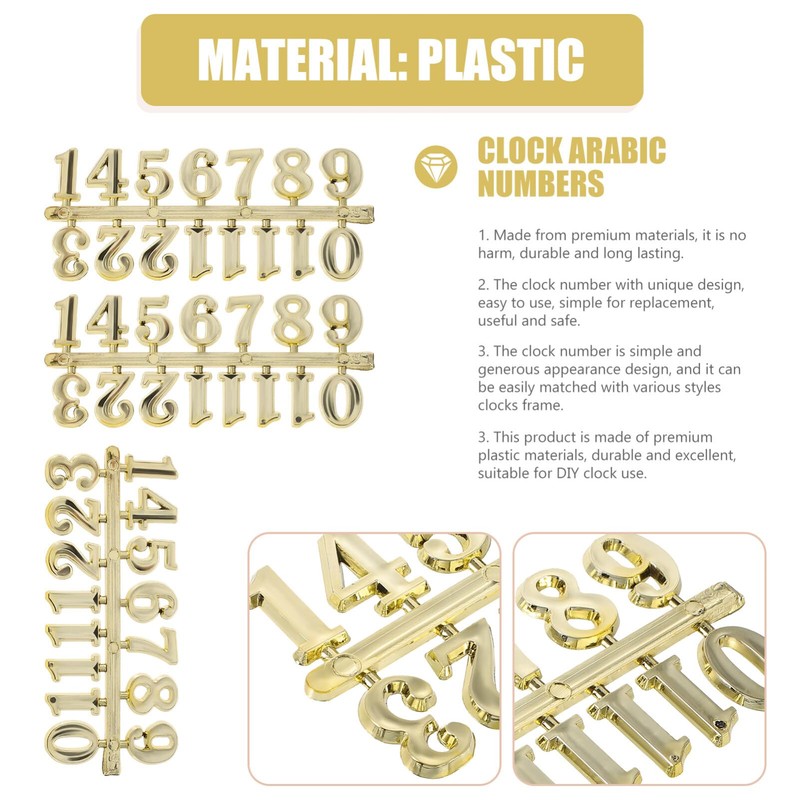 HOMSFOU DIY Clock Numerals Kit 5 Sets 1.5 Inch Gold