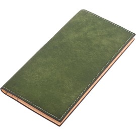 Dom Teporna Men's Thin Wallet, Genuine Leather, Long Wallet, Thin Bridle Leather, Inside, Nume Leather, Slim, Coin Purse, Bifold Cowhide Leather, Card Slot, Wallet, green (brushed leather)