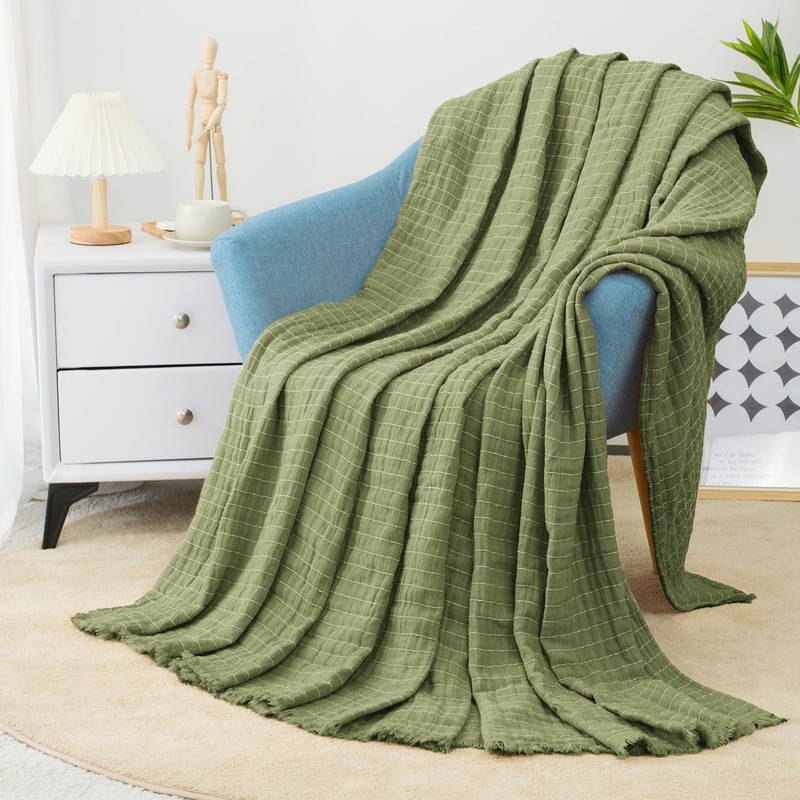 GINAMUSE Muslin Throw Blanket for Bed 100% Cotton Gauze Fall