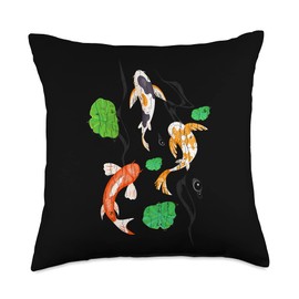 Three Japanese Koi Carp Fish Fun Cool Fishing Lover Graphic Throw Pillow