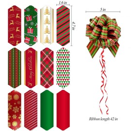 12Pcs Christmas Ribbon Pull Bows Decorative Assorted Colors Bows for Wrapping for Gift Decor Flower Presents Baskets Wedding Birthday Party New Year Easter Thanksgiving Party Supplies