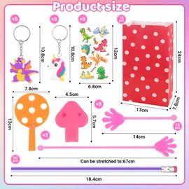RtottiM Children's Birthday Party Bag Set 55 Pieces, Children's Birthday Gift Bags, Toy for Children, Party Bag Filler for Girls Boys, Dino Unicorn Slap Hand Bouncy Ball Whistle Stickers