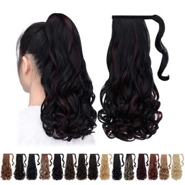 HSPCYGG Ponytail Extension Black Clip Ponytails Wavy 20" 5 Oz Synthetic Wrap Around Girl Hair Extensions Look Real Women Hair Piece Wig Fluffy Soft&Not Tangled