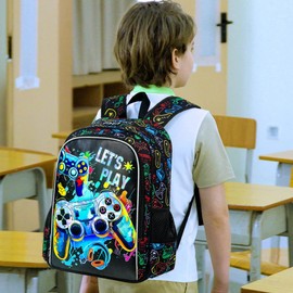 UFNDC 3PCS Boys Game Backpack, Kids Bookbag with Lunch Box, Water Resistant School Bag for Elementary Preschool Toddler