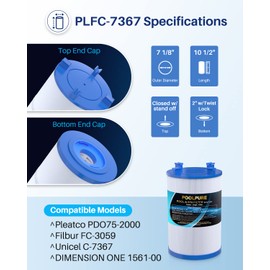 POOLPURE C-7367 Spa Filter Replaces PD075-2000, Dimension One 1561-00, Filbur FC-3059, Excel Filters XLS-7005, Aladdin 17541, Baleen AK-60035, 75 sqft Hot Tub Filter Cartridge 2PACK