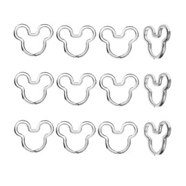 12pcs Creative Key Ring Keychain Mouse Shape Silver Metal Flat Split Key Holder Chains Rings Crafts DIY for Home Car Tag Office Organization Lanyards Keys Attachment Gift