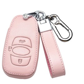ontto Leather Car Key Fob Cover Keyring fit for Subaru Ascent BRZ Crosstrek Forester Impreza Legacy Levorg Outback STI WRX XV accessories Key Case keychain Remote key Holder Protector Pink A