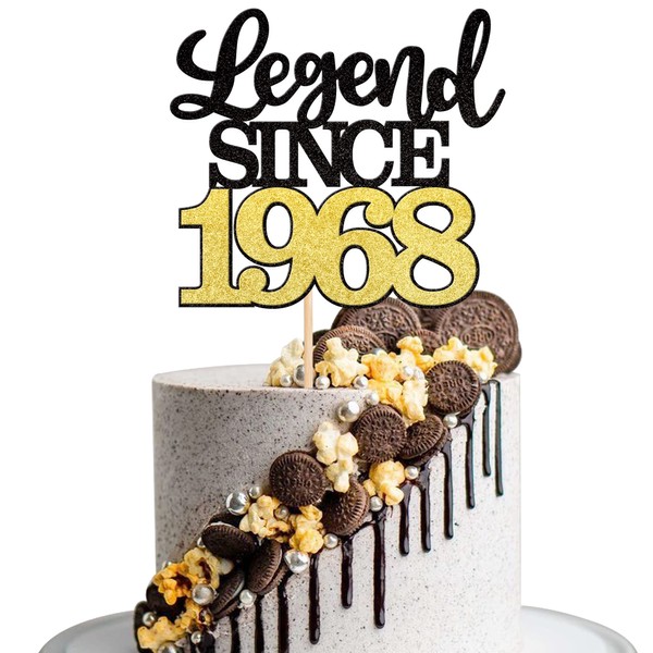 1 decoración para tartas de leyenda desde 1968 con purpurina, cincuenta y cinco felices, 55 años, decoración de pasteles para 55 años, suministros de decoración de tartas para 55 cumpleaños, boda, aniversario, fiesta