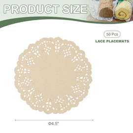 YELARXI Paper Doilies, Paper Lace Doilies Disposable Round Modern Decorative Placemats Bulk, 4.5 Inch Fit for Cakes Desserts Crafts Baked Grilled Fried Food Tableware (50 Pack, Kraft)